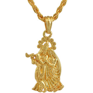                       MissMister Gold Plated Brass, Radha Krishna, Small and Sober, Stylish Pendant Hindu God, Men Women                                              