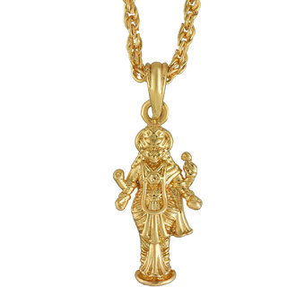                       MissMister Gold Finish Brass Standing Image Goddess Lakshmi Stylish Fashion Laxmi Pendant Hindu God For Men And Women                                              