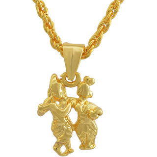                       MissMister Gold plated Small Radha Krishna chain pendant Men Women Hindu Temple jewellery                                              