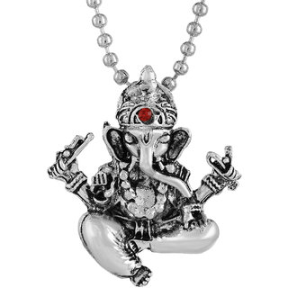                       MissMister Silver Plated Ganesh Ganpati Pendant Hindu Temple Jewellery for Men and Women                                              