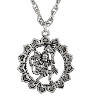                       MissMister Silver Plated Pawanputra Hanuman, Bajrang Bali Pendant Hindu God Pendant                                              