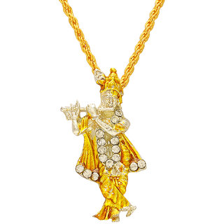                      MissMister Gold Plated CZ Studded Lord Krishna Religious God Pendant with Chain, Locket Necklace Temple Jewellery for Men  Women                                              