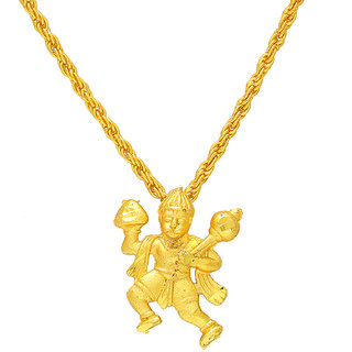                       MissMister Gold Plated Buff Finish, Bajrang Bali Hanuman Chain Pendant Necklace for Men                                              
