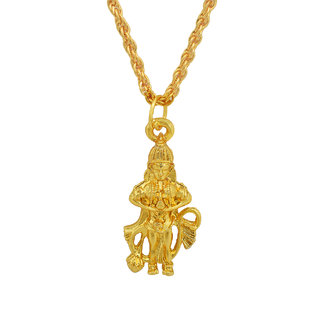                       MissMister Gold plated Ram Bhakt Hanuman Bajrang Bali standing image rare and exclusive hindu God pendant temple jewellery locket necklace Men Women Boys Girls                                              