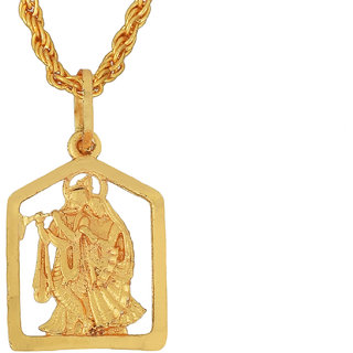                       MissMister Gold Plated Temple Design Radha Krishna Pendant Hindu God Temple Jewellery Latest Stylish                                              