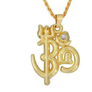                       MissMister Gold plated, Om Trishul, Shivling all in one design CZ studded Hindu God pendant Temple jewellery Fashion Stylish pendant, locket                                              