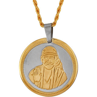                       MissMister Gold Plated, Two Tone, Shirdi Sai Baba Coin Shaped Chain Pendant Men Women, Necklace Chain Sai Baba God Temple Jewellery                                              