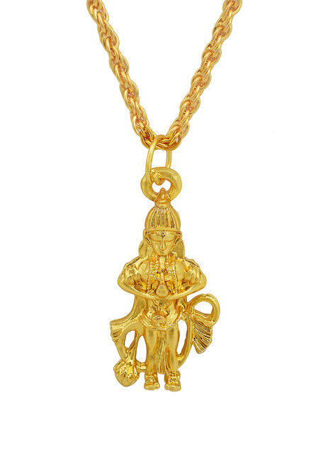 Missmister Gold Plated Ram Bhakt Hanuman Bajrang Bali Standing Image Rare And Exclusive Hindu God Pendant Temple Jewellery Locket Necklace M