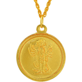                       MissMister Gold plated coin reversible Hanuman Bajrang Bali raksha kawach pendant Hindu God temple jewellery men Women                                              