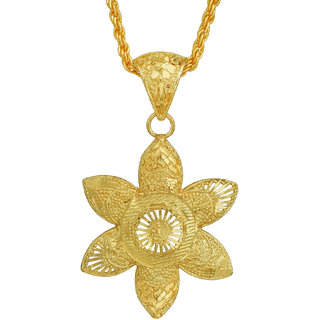                       MissMister Gold Plated, Flower Shaped, Handmade Bengal Rasrawa Work, Stylish Fashion Chain Pendant Ethnic Handmade                                              