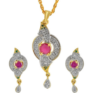                       MissMister Gold Plated Synthetic Ruby and White CZ Fashion Pendant Set Women                                              