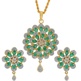                      MissMister Gold Plated Synthetic Emerald and CZ Luxury Collection Fashion Pendant Set Women                                              