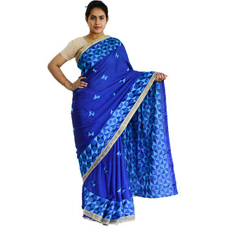 Sahej Suits Royal Blue Phulkari Saree For Women/Girls