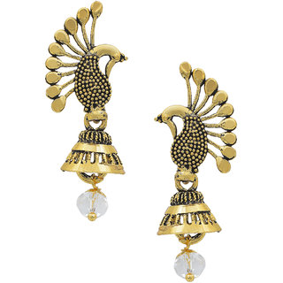                       MissMister Gold plated Brass Antique finish look Peacock Design Jhumki for Women Girls Traditional small size                                              
