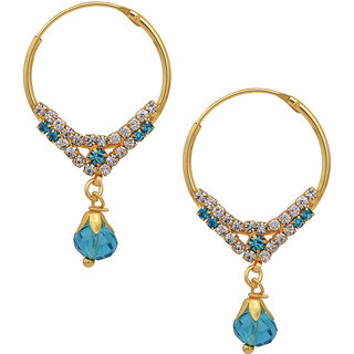                       MissMister Gold plated Aqua Blue drops White CZ hoop Bali Earrings Women Fashion                                              