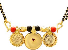 MissMister Lakshmi Gold Plated 3 wati Laxmi Coin Faux Ruby Studded 30 Inch Mangalsutra tanmaniya Necklace Jewellery for Women