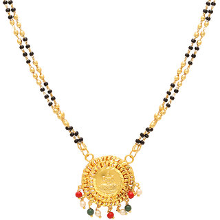                       MissMister Gold Plated Rich and Classic 3D Design Laxmi Engraved Colourful Beaded Ethnic Traditiona Lakshmil Mangalsutra Necklace Jewellery Women                                              