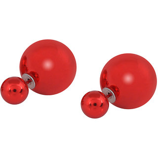                       MissMister Red pearl Metellic Smell Double Sided Ball Faux Pearls Fashion Stud Earrings Girls and Women                                              