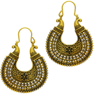                       MissMister Gold Finish Brass Floral Design High Fashion Hoop Earrings For Girls and Women                                              