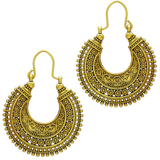                       MissMister Gold Finish Antique Victorian Era Fashion Hoop Bali Earrings For Girls and Women                                              