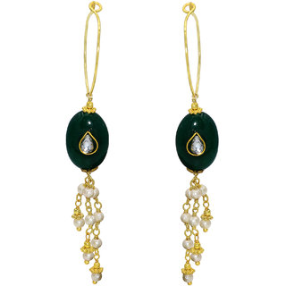                       MissMister Brass Green Onyx Floral Kundan Stylish Drop Earring Women  Girls                                              