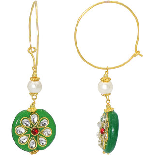                       MissMister Brass Green Onyx pearl With Kundan Floral Stylish Drop Earring Women  Girls                                              