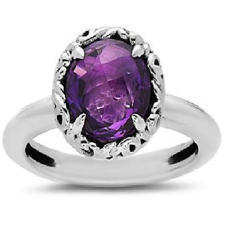                       CEYLONMINE- Natural 5.25 Ratti Stone Amethyst Ring  For Men & Women Original & Certified Stone Jamuniya Silver Plated Stylish  Ring                                              
