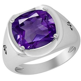                       CEYLONMINE- Amethyst Stylish Ring 5.25 Ratti Jamunia/kathela Silver Plated Designer Ring For Unisex                                              