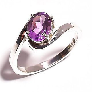                       CEYLONMINE-Natural Amethyst 5.25 ratti silver Plated Ring Lab Certified & Precious Stone Kathela Ring For Unisex                                              