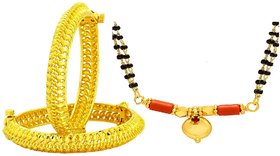 MissMister Gold plated Combo of Maharashtrian openable Toda Kada Set and Gold plated single Wati Mangalsutra jewellery combo for Women