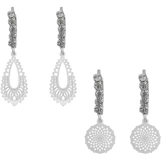                       MissMister Silver Plated, Combo of two Super light weight flat and thin, Fashion earrings Girls                                              