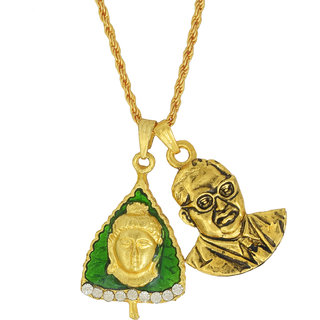 MissMister Gold Plated Brass Ashok Leaf Budha Head and Babasaheb Bhimrao Ambedkar Chain Pendant Necklace for Men Women