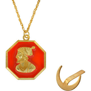                      MissMister Gold Plated Shivaji Maharaj Maratha Chain Pendant with Chandra KOR (Shivaji Teeka Tool), Locket Necklace Jewellery for Men and Women                                              
