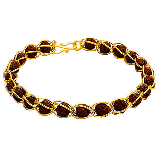                       MissMister Gold Plated Brass Wire trapped Combo Panchmukhi Rudraksh Necklace and Matching Bracelet, for Men and Women                                              