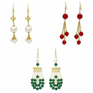                       MissMister Pearls Beaded Colourful stylish 3 pairs in combo earrings Fashion latest Women Girls                                              
