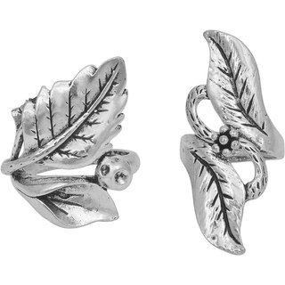                       MissMister Oxidised Silver plated, Combo of 2, Leaf design. long finger ring Women Fashion stylish                                              