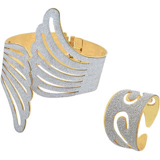                       MissMister Gold Plated, Faux Silver drussy, Adjustable kada and Finger Ring Fashion Jewellery Combo Men Women                                              