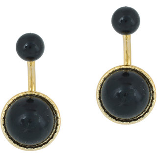                       MissMister Gold Finish Black Faux Pearl Double Side Stud Fashion Earrings For Girl and Women                                              