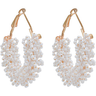                       MissMister Gold Finish Faux Pearls Flower Gajra Stylish Fashion Hoop Brass Earrings For Women & Girl                                              
