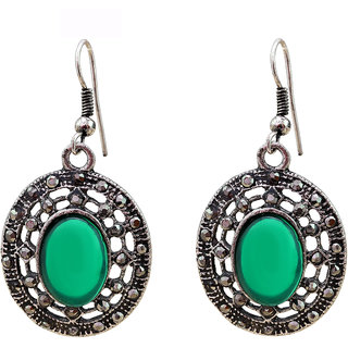                       MissMister Imitation Emerald & White AD oxidised Tibetan look Antique Earrings Women                                              