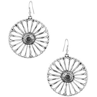                       MissMister Oxidised Silver Wheel of fortune round Fashion Earrings Women And Girls Latest                                              