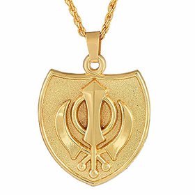 MissMister Gold Plated Sikh Sardar Khalsa Shield Khanda Chain Pendant Punjabi