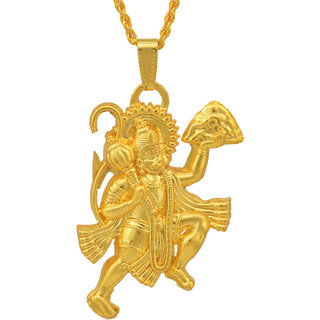 MissMIster Brass Gold large Bajrang Bali Hanuman pendant Men Women Hindu God temple jewellery