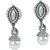 MissMister Silver plated oxidised Finish Brass Marquoise and Round Faux Pearl Drop earrings for Women and Girls