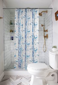 CASA-NEST PVC Shower Curtain with 8 Hooks (4.5x7 ft, Blue)