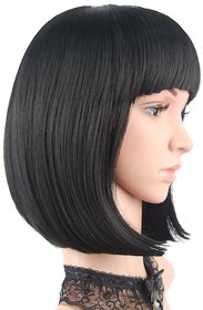 Sellers Destination  Synthetic Short Hair Bob Wigs Straight With Flat Bangs Cosplay Wigs For Women Natural As Real Hair(size 14,Black)