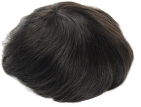 Sellers Destination  Wig for Covering Bald Area Straight Human Hair Monofilament Regular Men's Hair Patch (Black, 8x6)