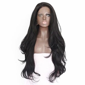 Sellers Destination  Women Real Human Hair Full Wigs, Long Wavy Hairpieces, Front Lace Heat Safe for Cosplay Party Costume, (size 26,Black)