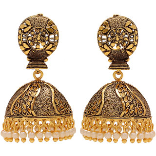                       MissMister Gold Finish Taj Mahal Faux Pearl Beaded Ethnic Jhuumki Earrings For Women                                              