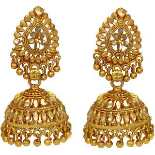                       MissMister Gold Finish Faux Kundan handmade Traditional Jhumki earrings Women                                              